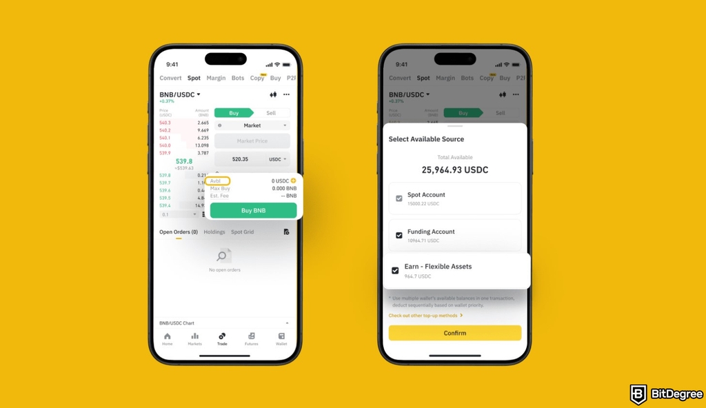 Best money making app: the Binance mobile app interface.