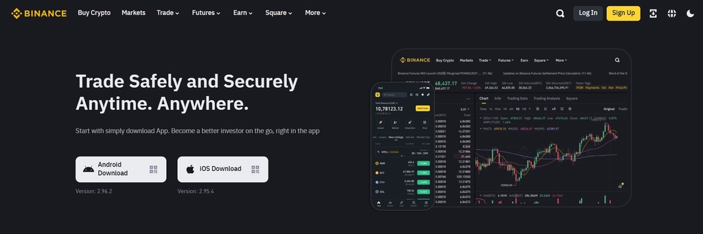 Best money making app: Binance website landing page with app download options.