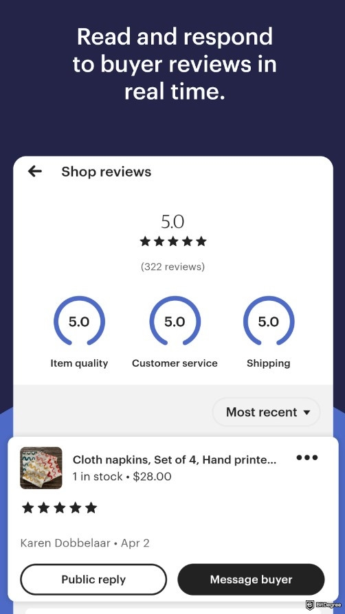 Best money making app: shop reviews on the Etsy seller mobile app.