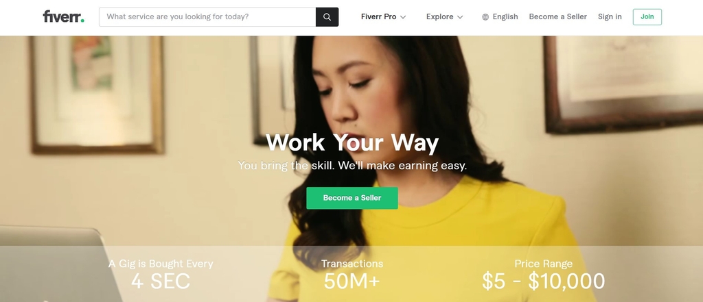 Best money making apps: the Fiverr website homepage.