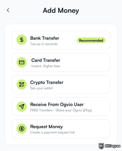 Best money transfer app: available ways to add money to Ogvio.