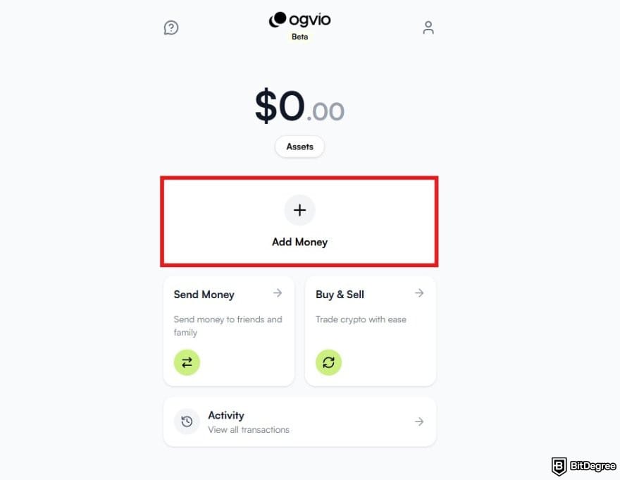 Best money transfer to India: Ogvio's main dashboard with the Add Money menu highlighted. Best money transfer to India: Ogvio's main dashboard with the Add Money menu highlighted.