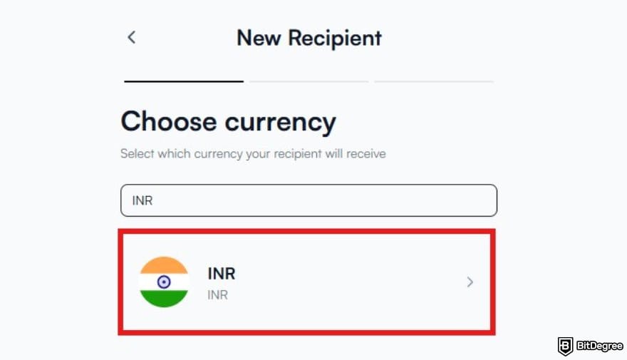 Best money transfer to India: the page to choose recipient's currency on Ogvio showing INR. Best money transfer to India: the page to choose recipient's currency on Ogvio showing INR.