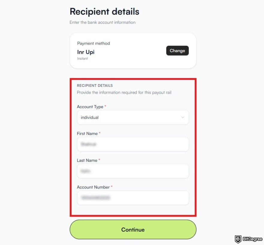 Best money transfer to India: the page to enter recipient's bank details on Ogvio. Best money transfer to India: the page to enter recipient's bank details on Ogvio.