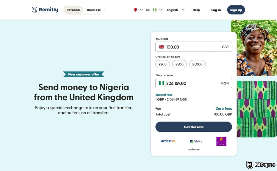 Best money transfer to Nigeria from UK: a screenshot of Remitly fees.