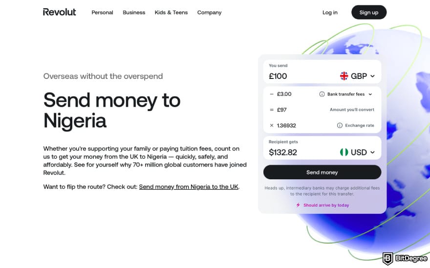 Best money transfer to Nigeria from UK: a screenshot of Revolut fees.