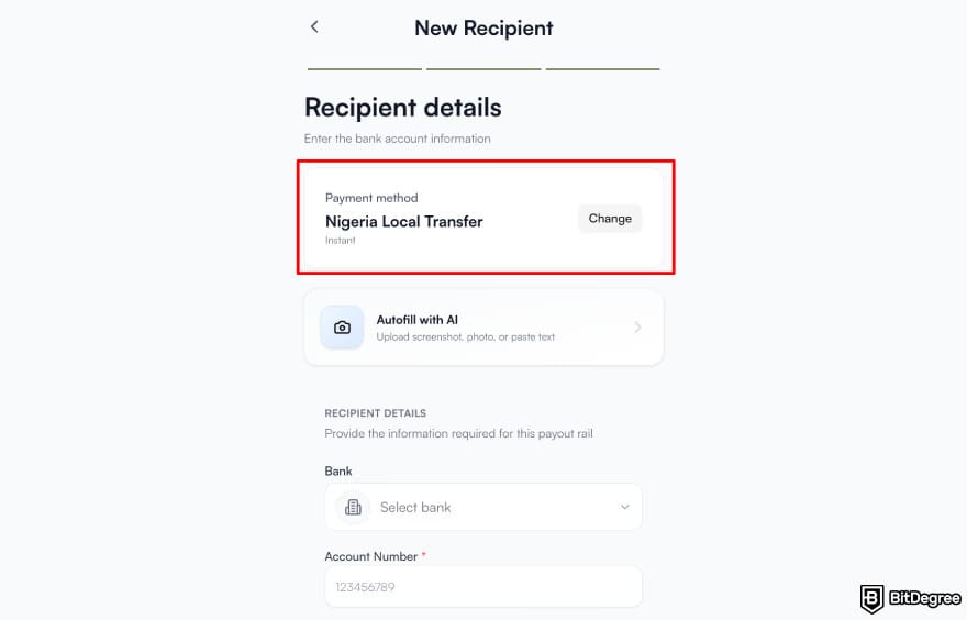Best Money Transfer to Nigeria from UK: a place to fill out recipient details.