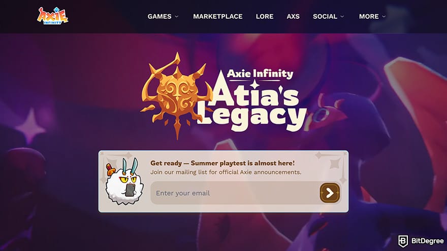 Best NFT games: Axie Infinity homepage.