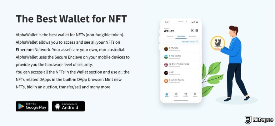 Best NFT wallet: the description for Aplha Wallet as the best wallet for NFT.