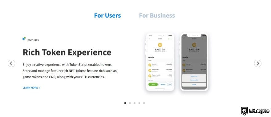 Best NFT wallet: description for Alpha Wallet's token support.