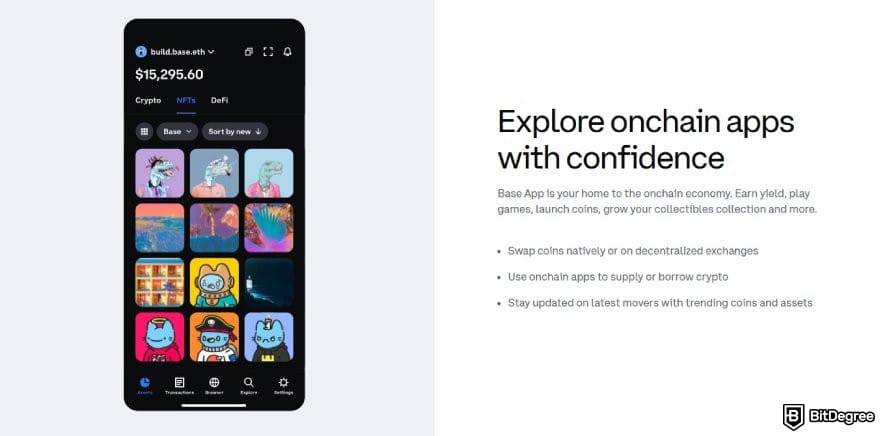 Best NFT wallet: description of the Base App onchain capability.