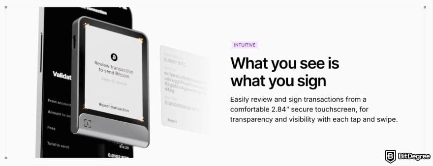 Best NFT wallet: description of Ledger Flex's touchscreen.