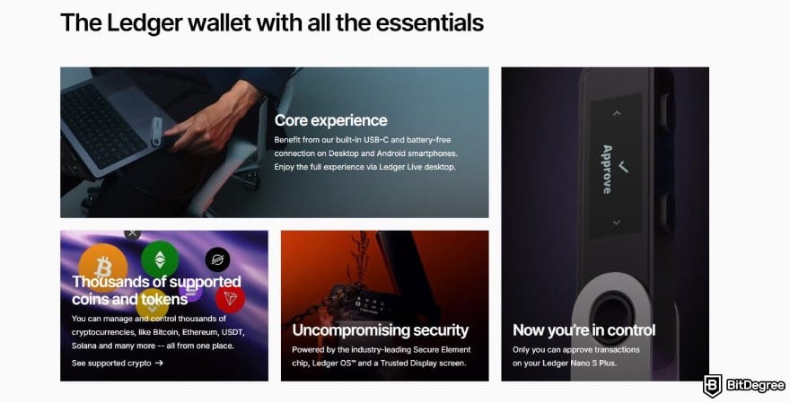 Best NFT wallet: a list of some of Ledger Nano S Plus' core features.