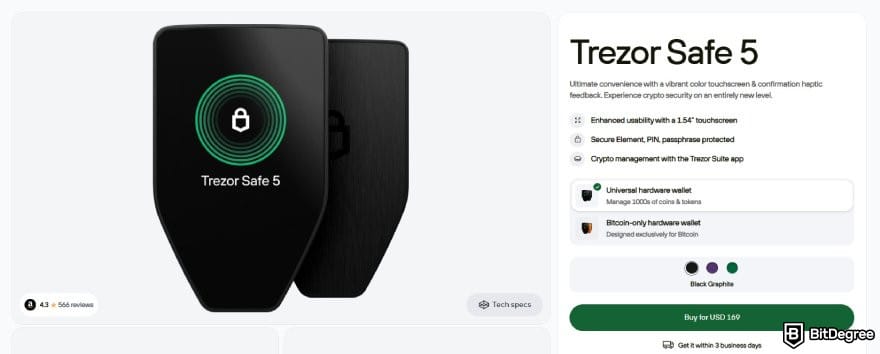 Best NFT wallet: Trezor Safe 5 product page.