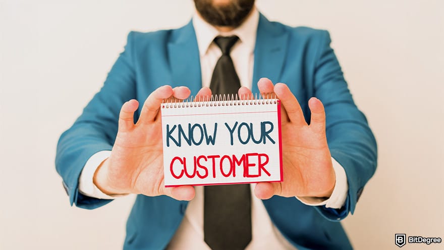 Best no-KYC crypto exchange: man holing a notebook with text "know your customer". Best no-KYC crypto exchange: man holing a notebook with text "know your customer".