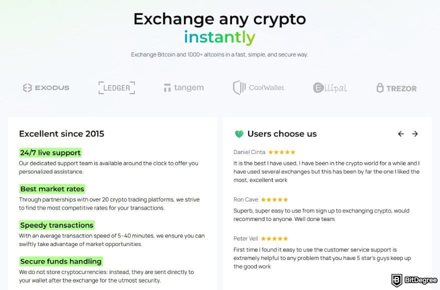 Best no-KYC exchange: some benefits and users reviews of Changelly.