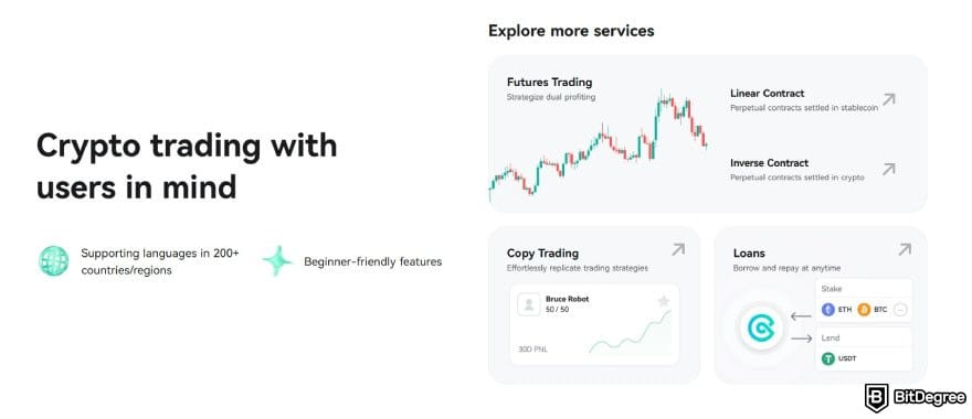 Best no-KYC exchange: CoinEx's core trading features.