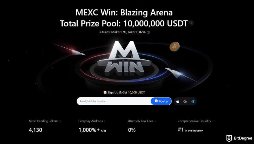 Best no-KYC exchange: MEXC homepage.