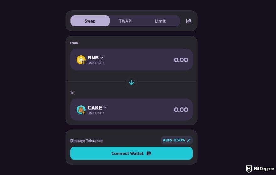 Best no-KYC exchange: Pancakeswap crypto swap interface.