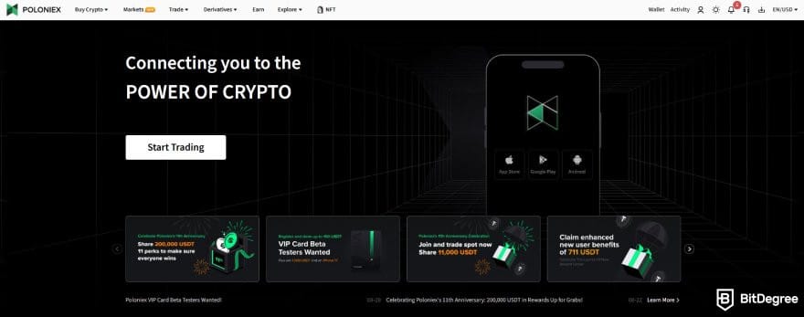 Best no-KYC exchange: Poloniex homepage.