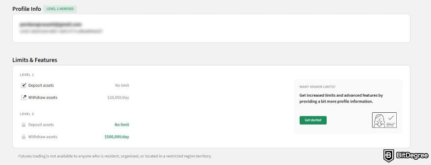 Best no-KYC exchange: the profile page on Poloniex.