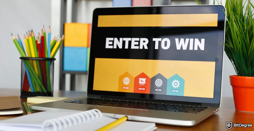 Best online raffle sites: a laptop with the words Enter to Win on the screen.