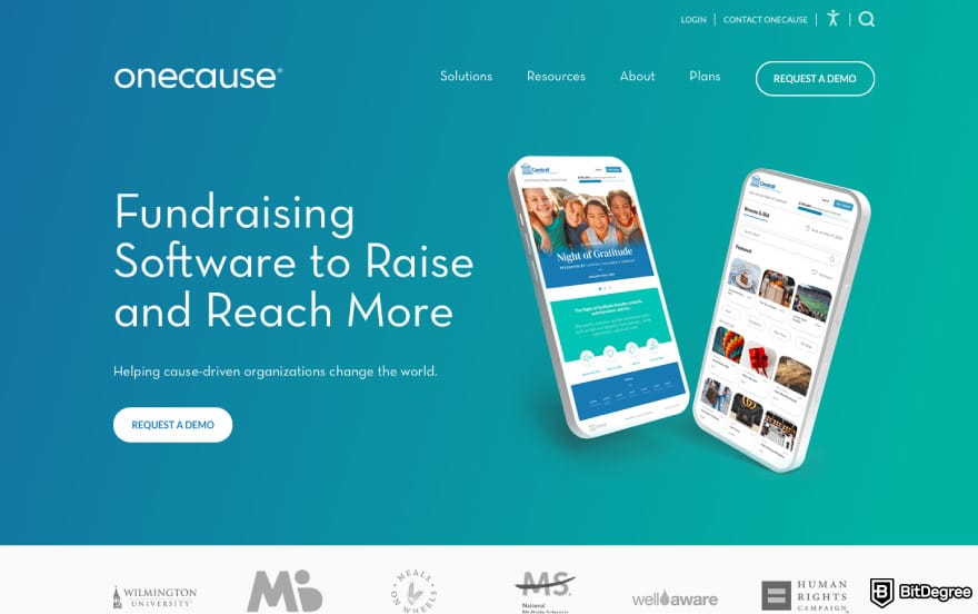 Best online raffle site: a screenshot of OneCause homepage.