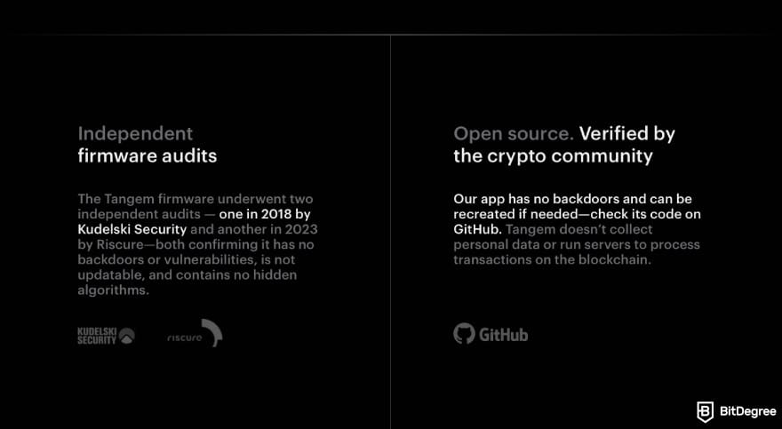 Best open-source crypto wallets: a screenshot of Tangem Wallet features.