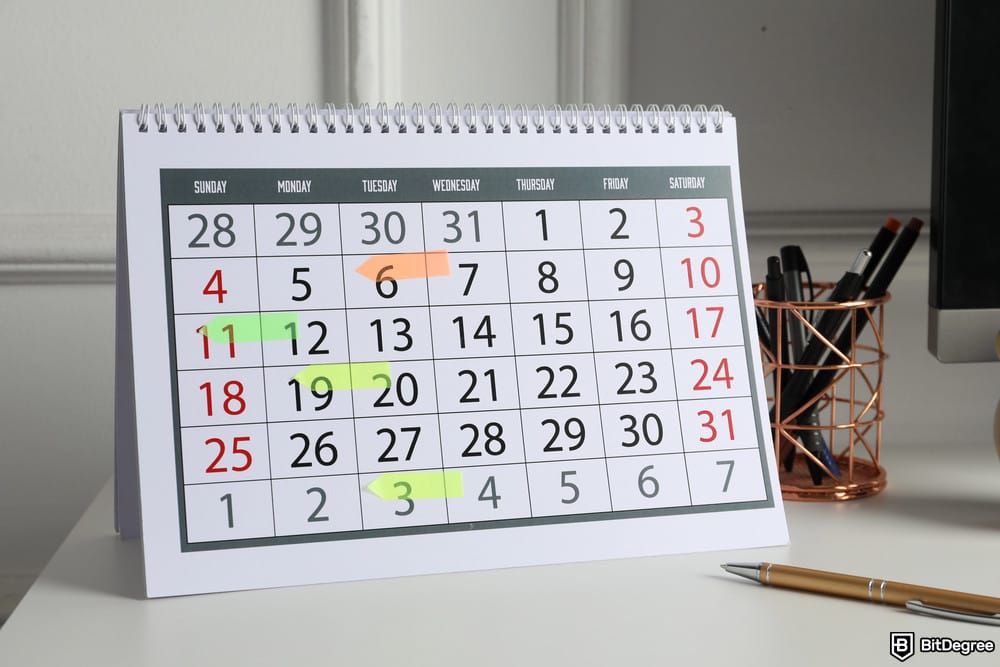Best place to stake Solana: a calendar with marked dates.