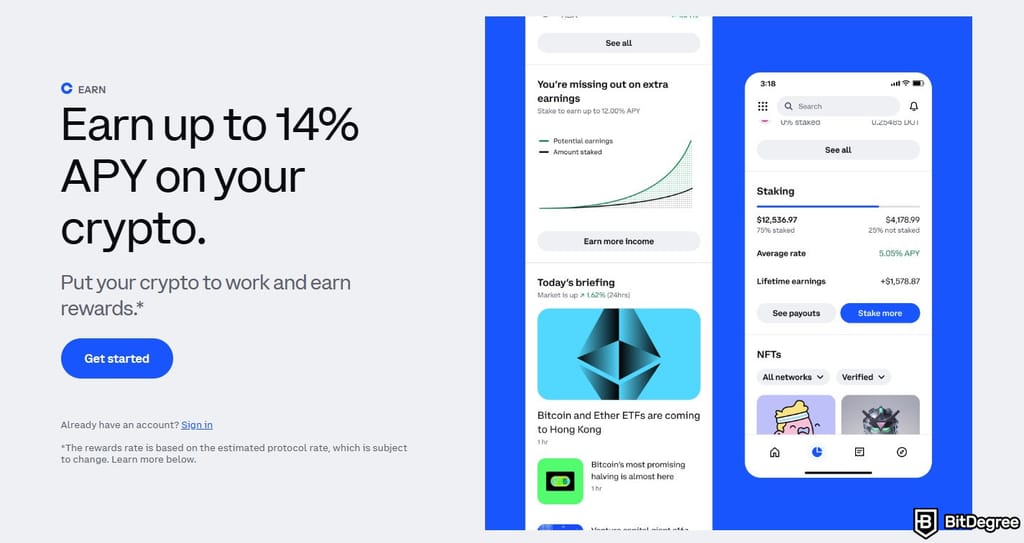 Best place to stake Solana: the Coinbase Earn app interface.