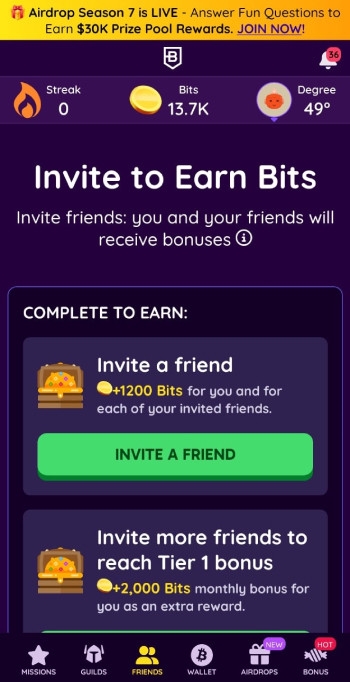 Best play-to-earn apps: BitDegree's app referral page.