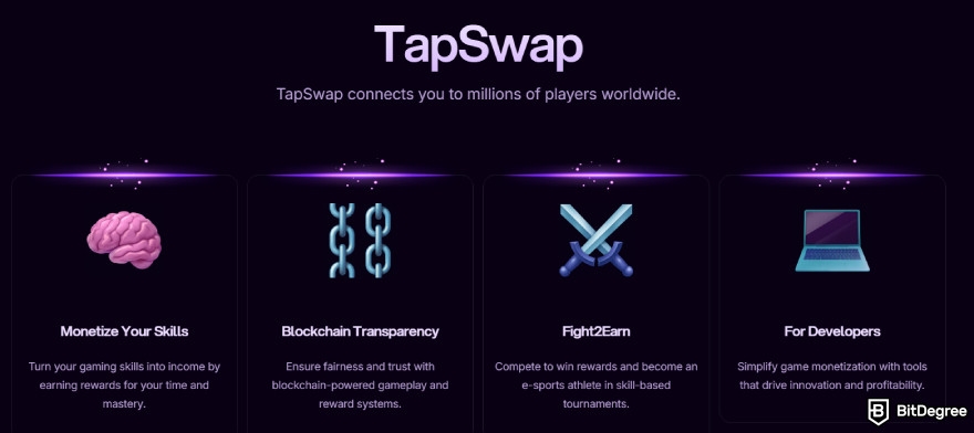 Best play-to-earn app: TapSwap's features.