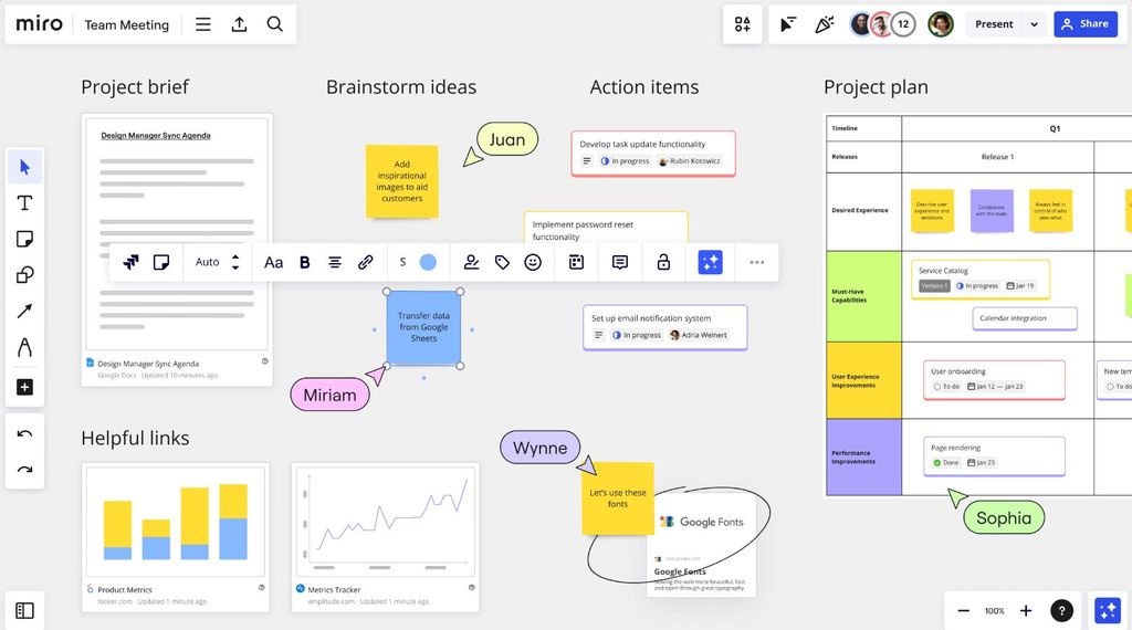 Best product management courses: Miro interface.