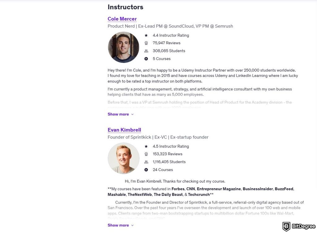 Best product management courses: instructor profiles of the Become Product Manager course.