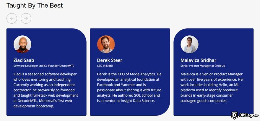 Best programming courses for beginners: a list of instructors for the Introduction to SQL course on Udacity.