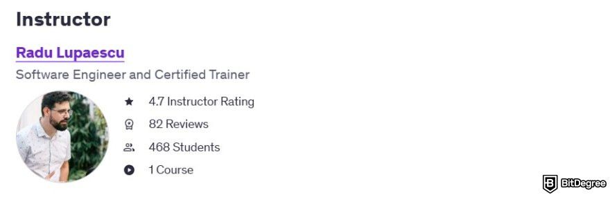 Best programming courses for beginners: the instructor details for Radu Lupaescu in Udemy's website.