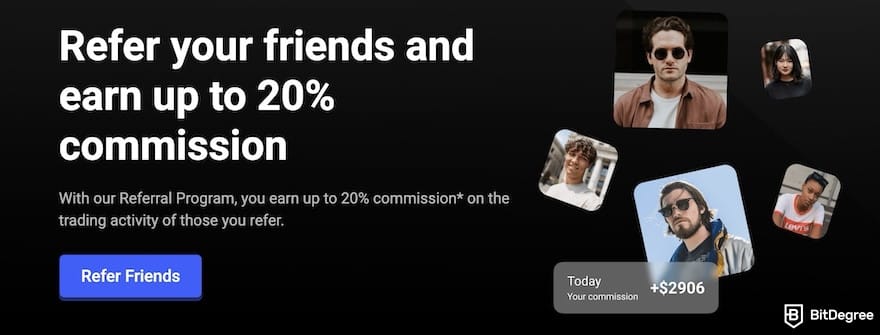 Best referral programs: the website banner of PrimeXBT's referral program.