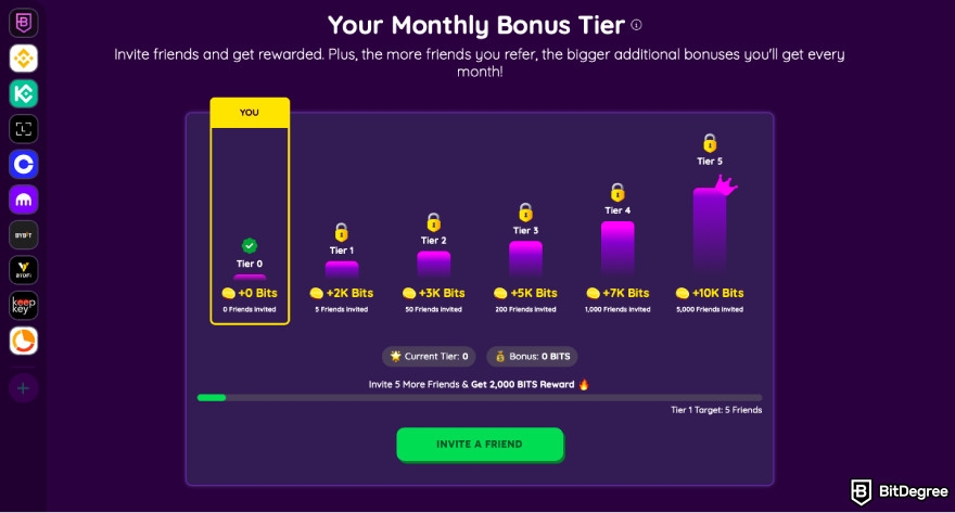 Best referral programs: a screenshot of the BitDegree referral system.