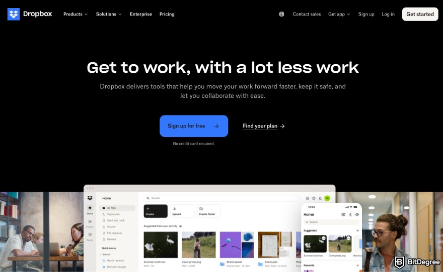 Best referral programs: a screenshot of the Dropbox homepage.