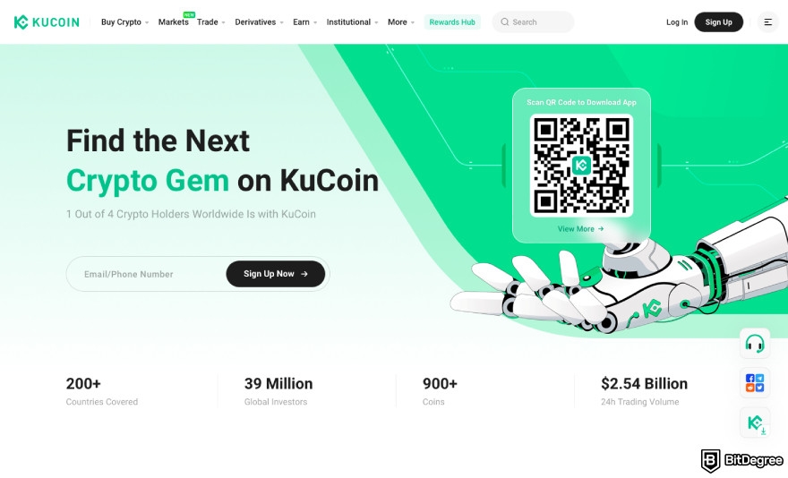 Best referral programs: a screenshot of the KuCoin homepage.