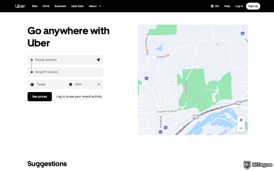 Best referral programs: a screenshot of Uber homepage.