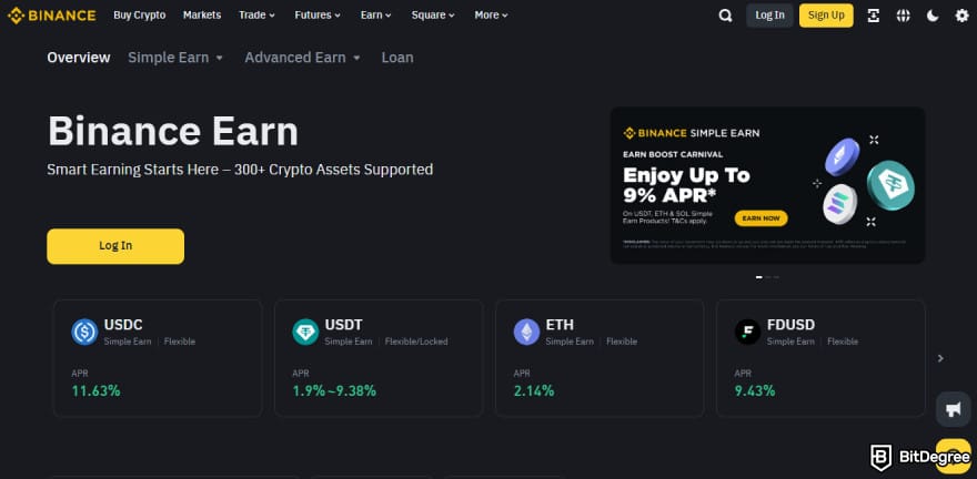 Best Shiba Inu wallet: Binance Earn page.