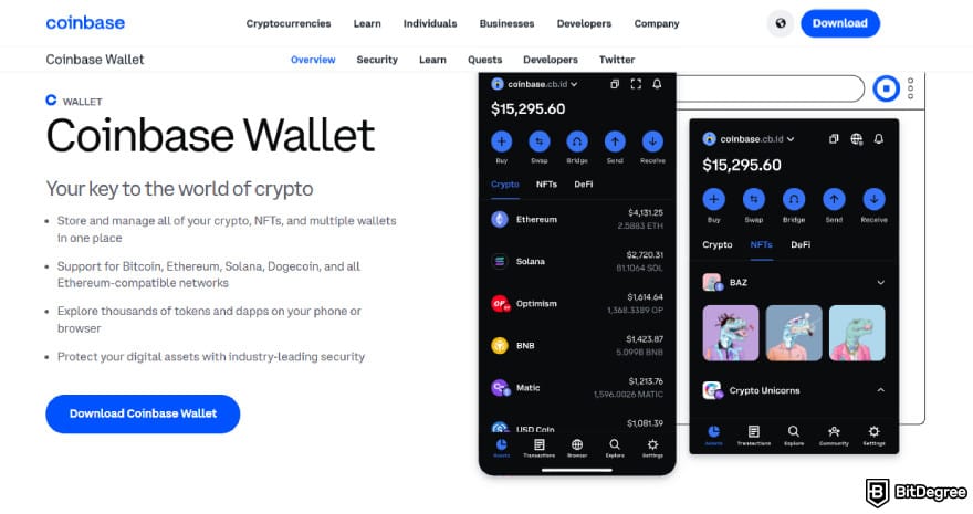 Best Shiba Inu wallet: Coinbase Wallet page.