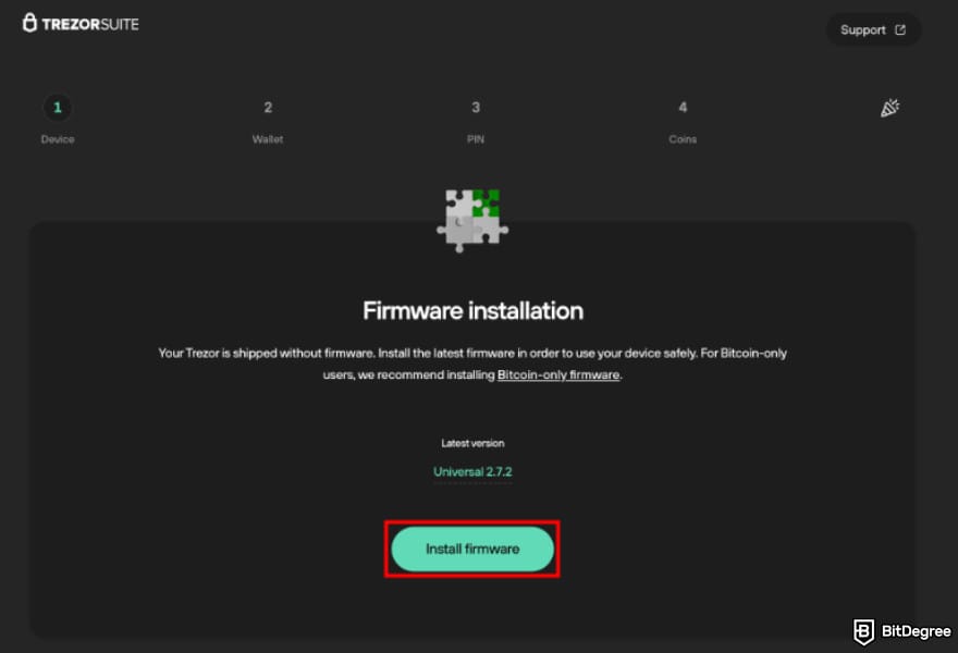 Best Shiba Inu wallet: the [Install firmware] button.
