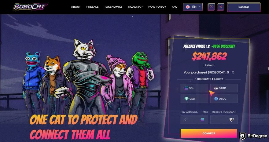 Best Solana presales: RoboCat's presale page.