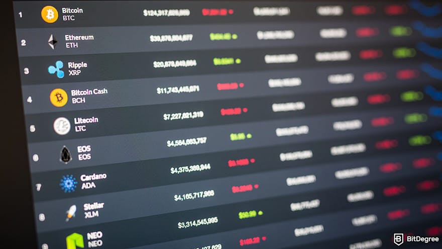 Best stablecoin: computer screen showing a list of prices and market caps of several cryptocurrencies.