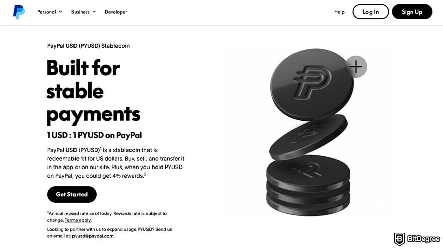 Best stablecoin: PayPal USD (PYUSD) website.
