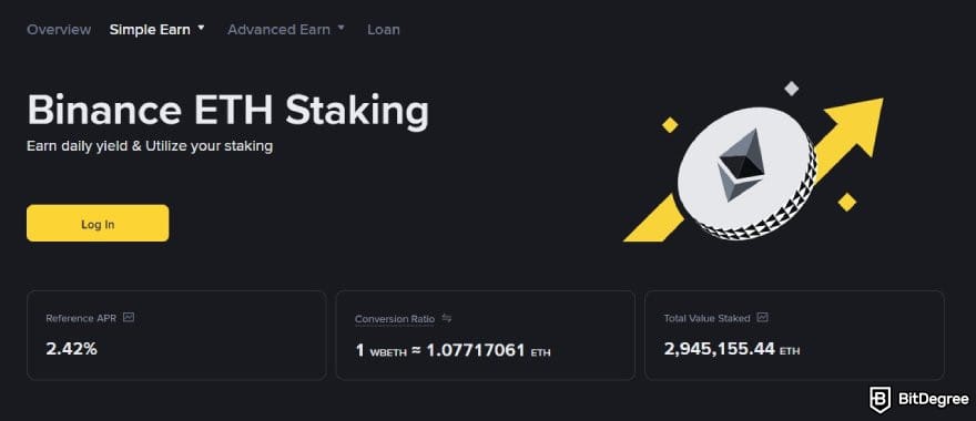 Best staking crypto: Binance ETH staking page.