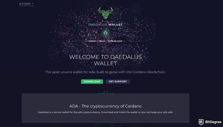Best staking crypto: Daedalus wallet homepage.