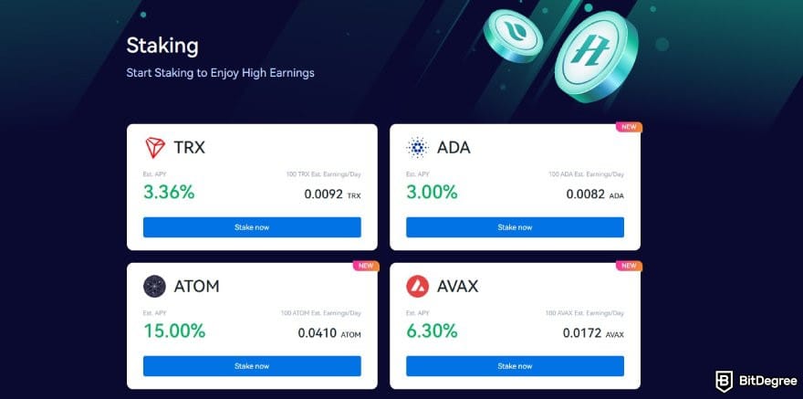 Best staking crypto: the staking page on HTX.